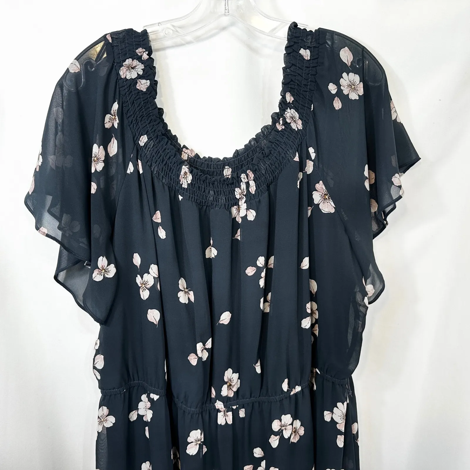 Sandra Darren Plus Size‎ 20W Dress Navy Floral Short Sleeve Smocked Midi 1284 - Image 7