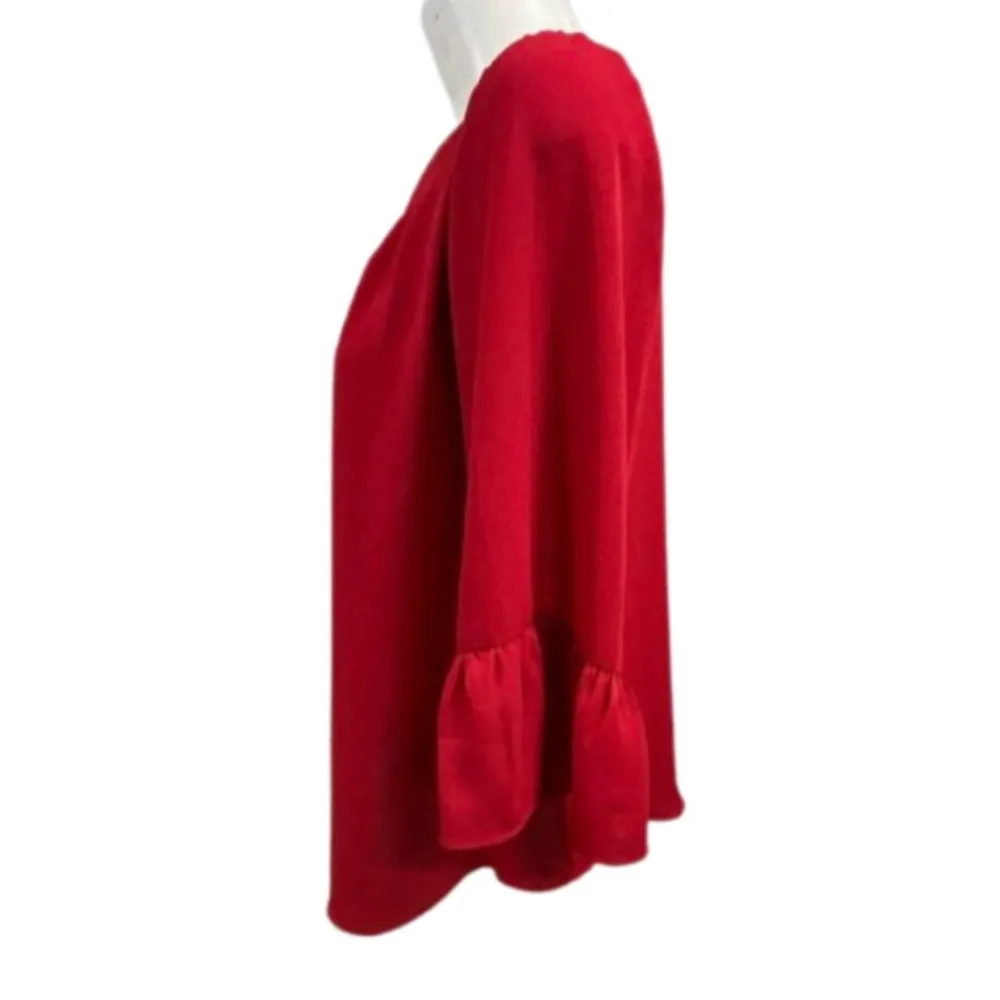 Valentines Red Split Neck 3/4 Bell Sleeves Blouse Size Large Petite - Image 2