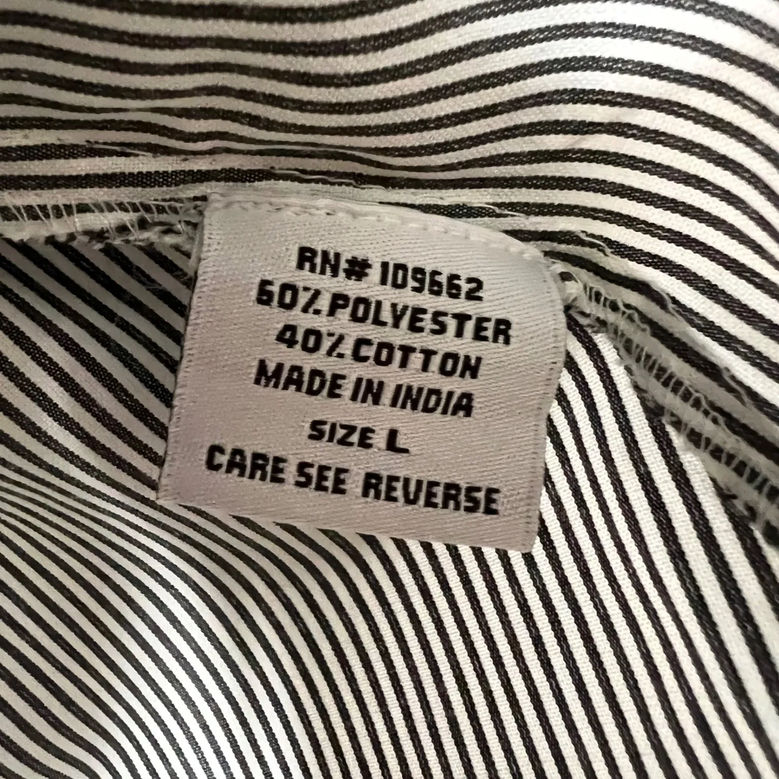 Tulip Striped Button Front Shirt Top L Black White Tiered Pockets Long Sleeve Size L - Image 3