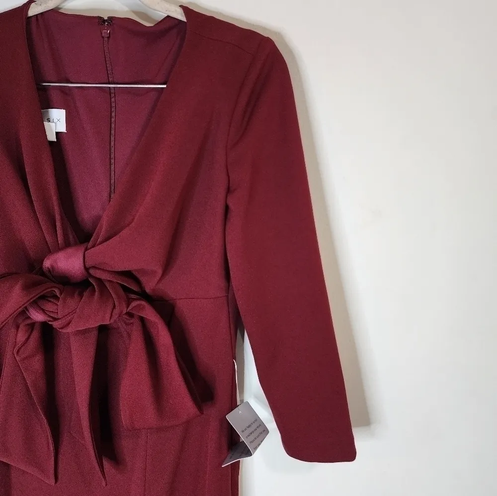 NWT‎ After Six 6814 Crepe Stretch Slit Women XS Burgendy Red Cocktail Maxi Dress - Image 3