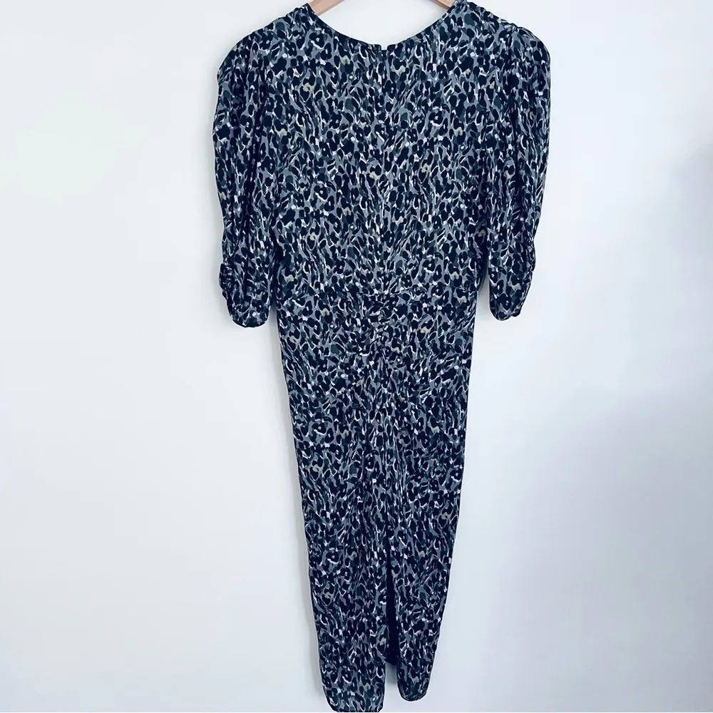 All Saints Josephine Waterleo Ruched Leopard Print Dress Khaki Green preppy US 4 - Image 6