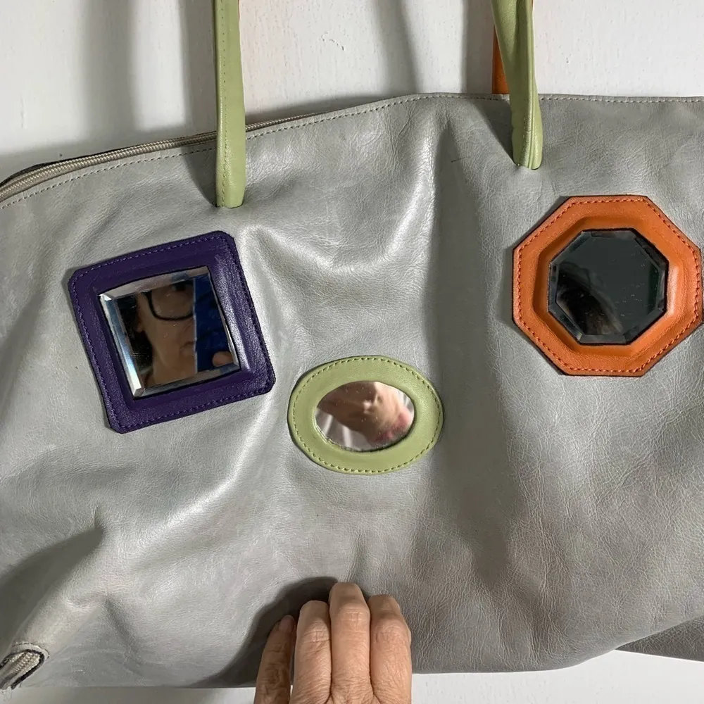 Carol Hearty vintage one if a kind, gray, genuine leather art bag, handbag Gray - Image 2