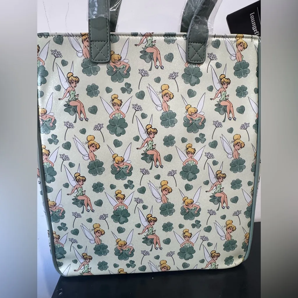 Loungefly Disney Peter Pan Tinker Bell 4-Leaf Clover Tote Bag with Coin Purse - Image 3