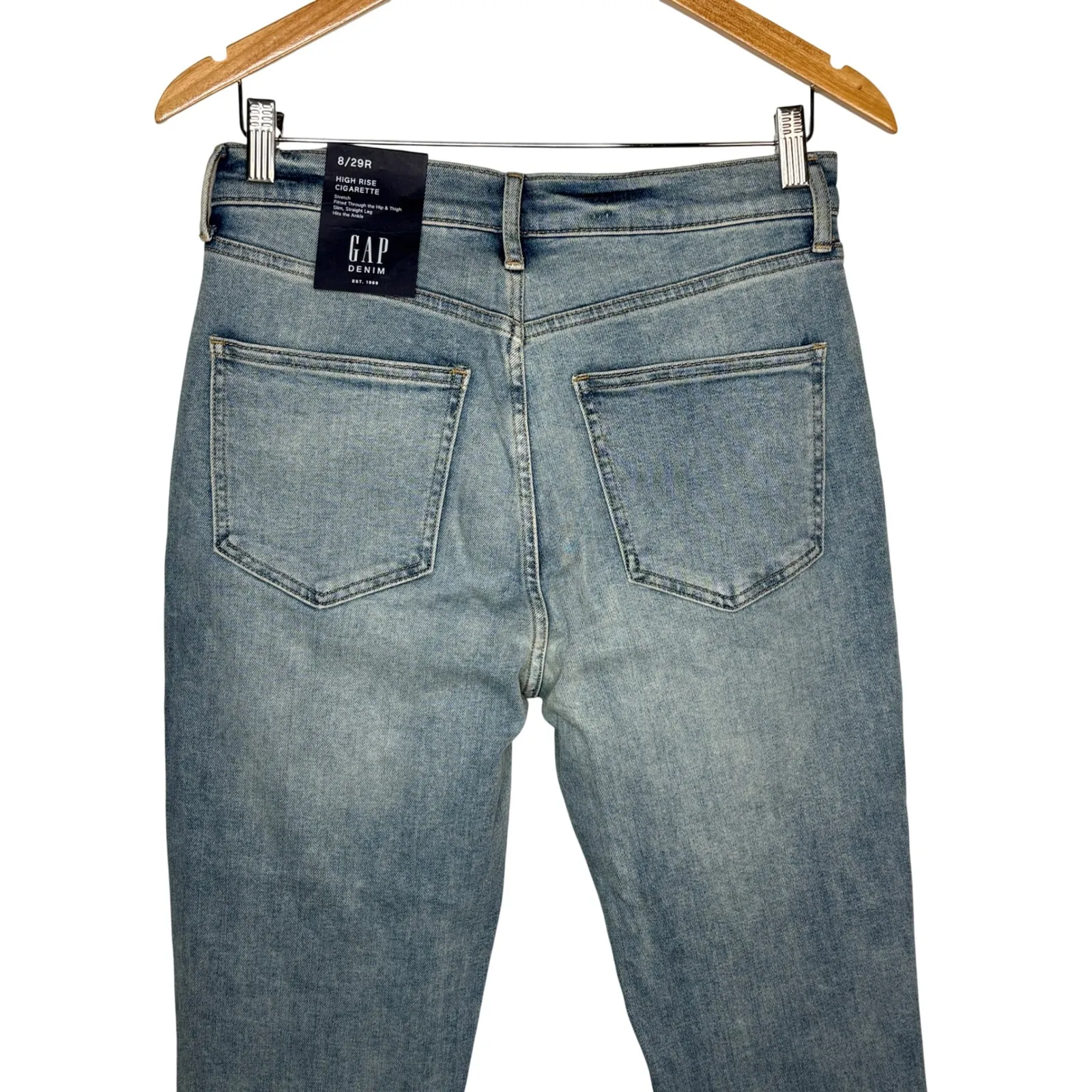 GAP High Rise Cigarette Jeans Button Fly Stretch Women Size 8 29R Raw Hem NWT - Image 6