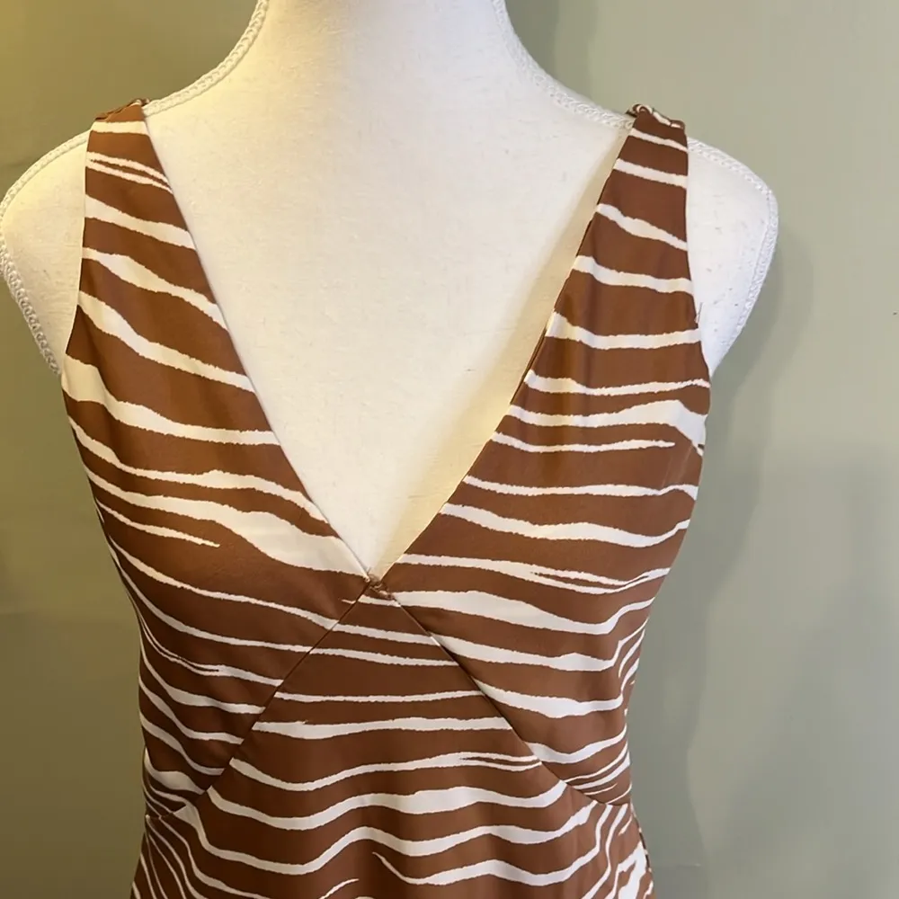 A New Day brown white midi side slits double v-neckline zebra print slip dress - Image 9