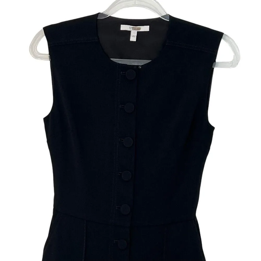 Derek Lam 10 Crosby Size 2 Button Front Cropped Jumpsuit Black Crepe Wide Leg - Image 4