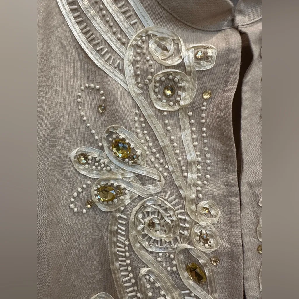 American Glamour Badgley Mischka Jewel Beaded Linen Jacket Blouse Plus Size 1X - Image 6
