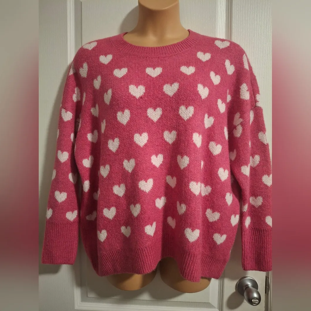 Vince Camuto Sz L Pink Heart Pattern Sweater - Image 2