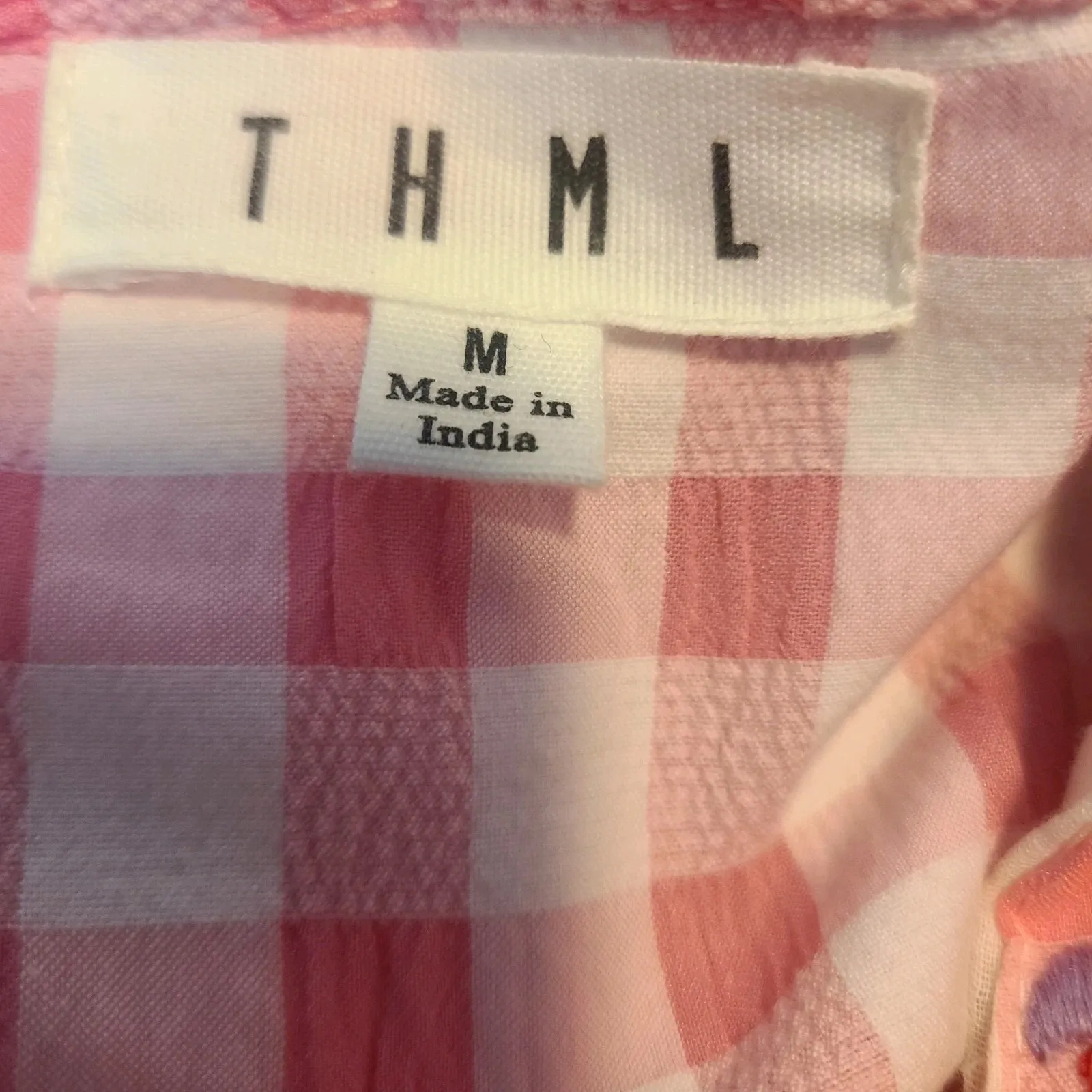 THML Anthropologie Bohemian Gingham Geometric Embroidered Blouse‎ Top Shirt Sz M - Image 6