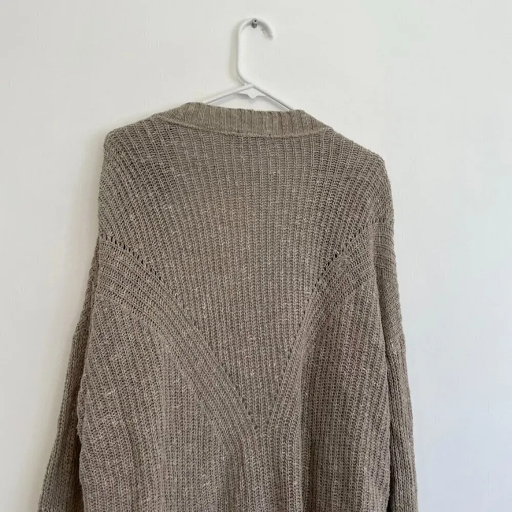 MAURICES Taupe Tan Brown Chunky Knit Notch / Split Neck Open Cardigan Sweater XL - Image 12