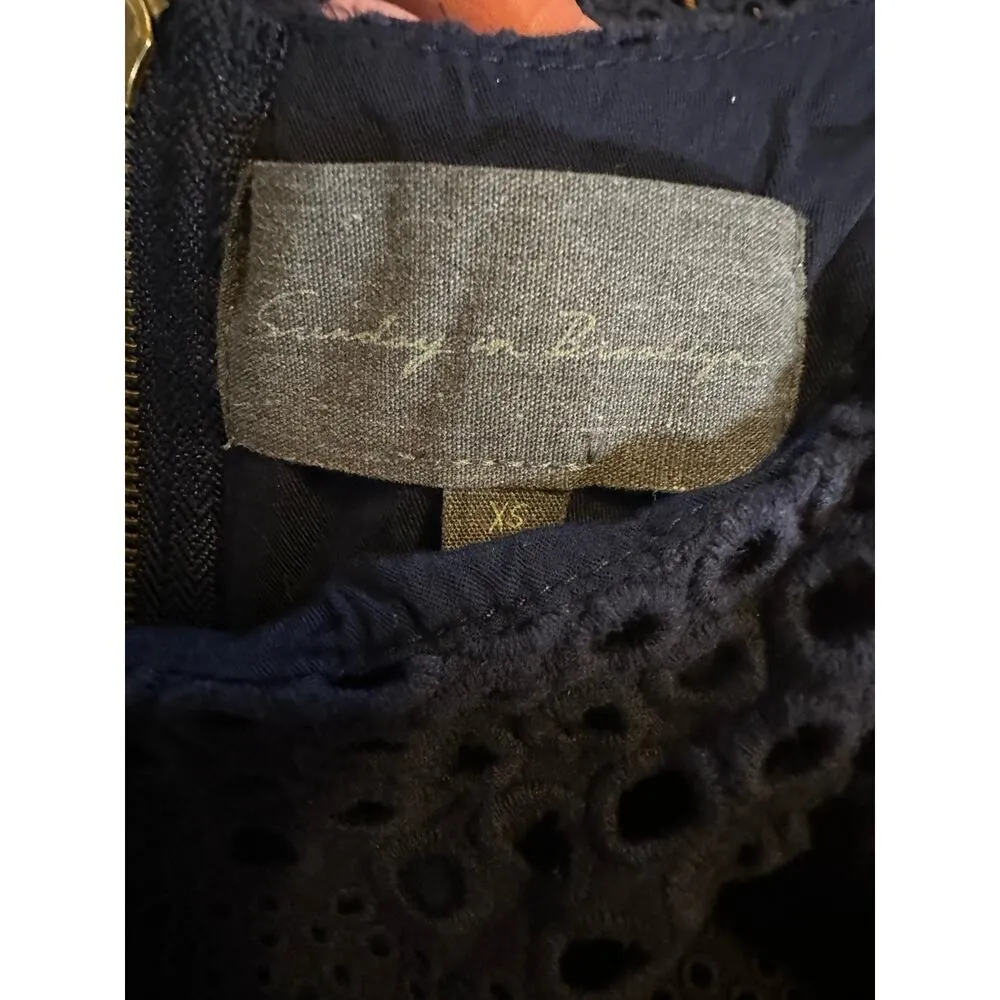 Sunday in Brooklyn Anthropologie Navy Blue Eyelet Mini Shift Dress Womens XS - Image 8