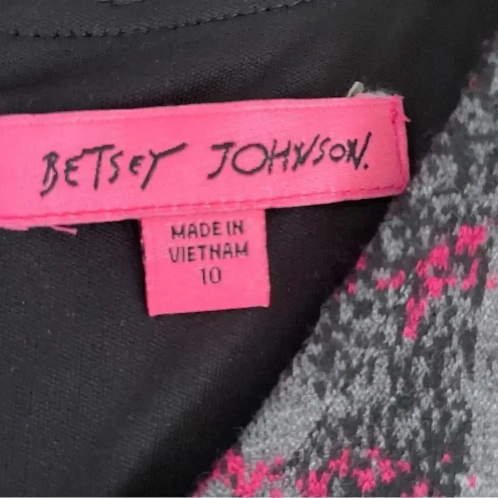 Betsey Johnson  Lined Print Ponte Fit & Flare Burgundy Gray Plaid SZ 10 - Image 9