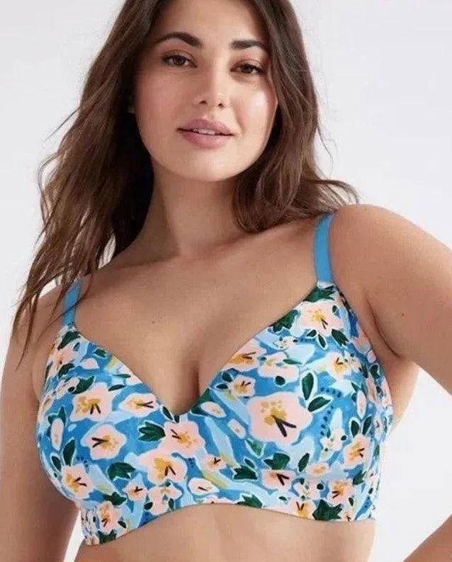 Knix Revolution Wireless Wire Free Seamless V Neck Bra Blue Floral 36 D DD 1+ - Image 1
