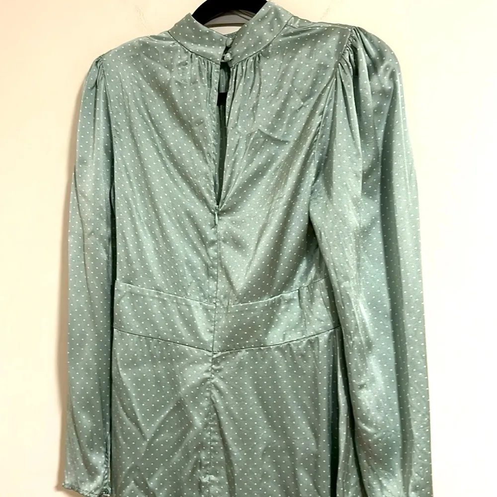 Reformation Samuel LS Mint polka dot mini dress  fall cottagecore 100% silk - Image 2