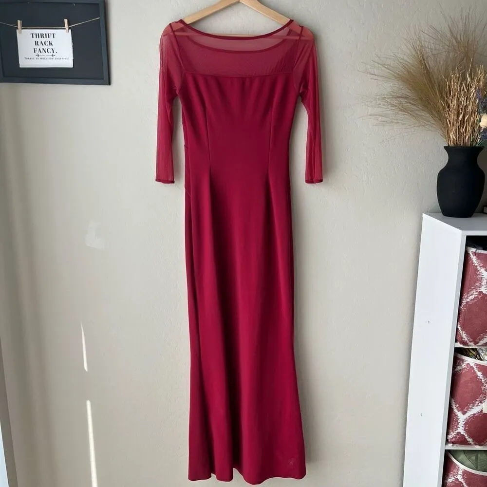 Chiara Boni Gown Alidora Mesh Quarter Sleeve Maxi Dress Red Size 42 (6) - Image 8