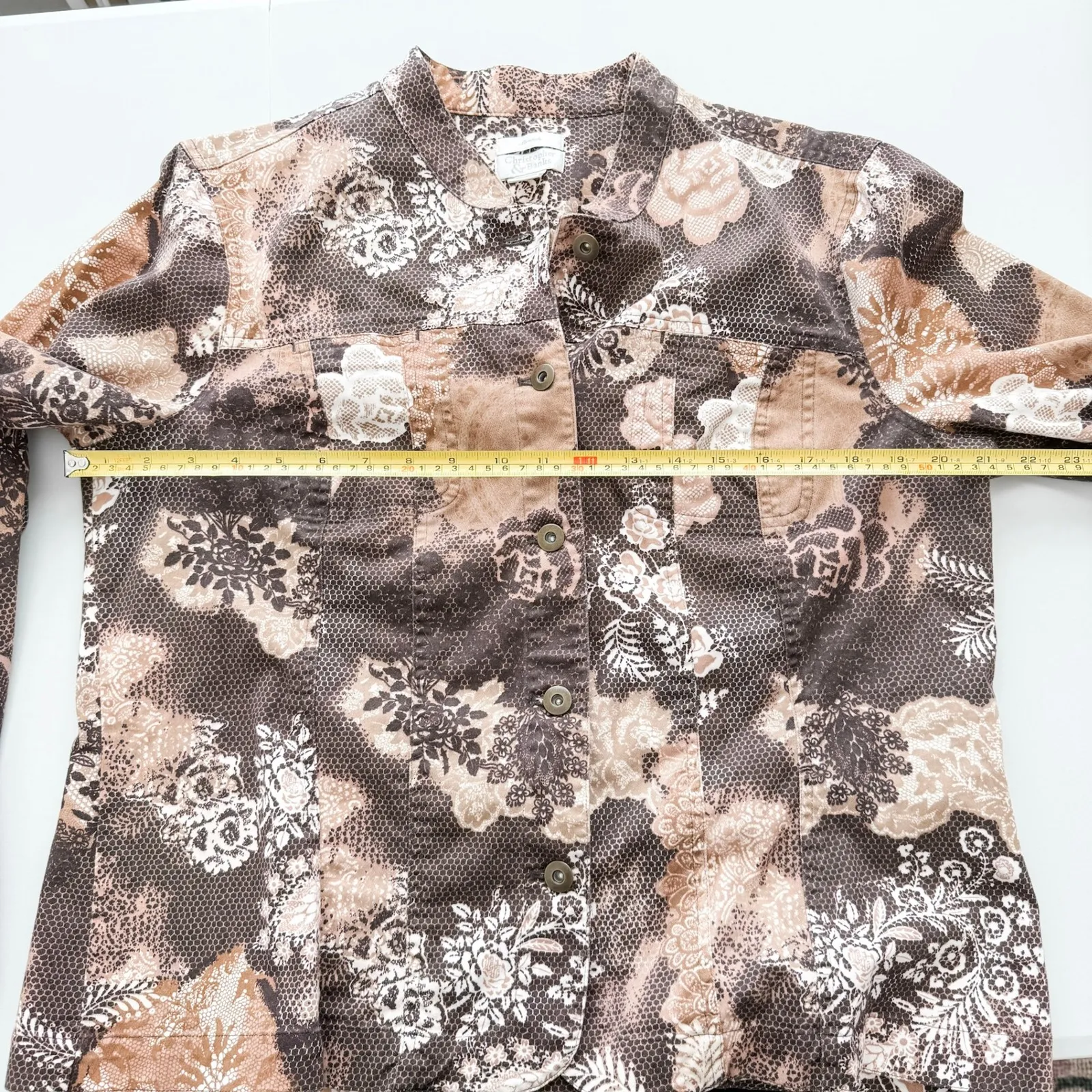 Christopher & Banks Jacket Sz XL Brown Patchwork Floral Boho Forest Fairy Artsy - Image 9