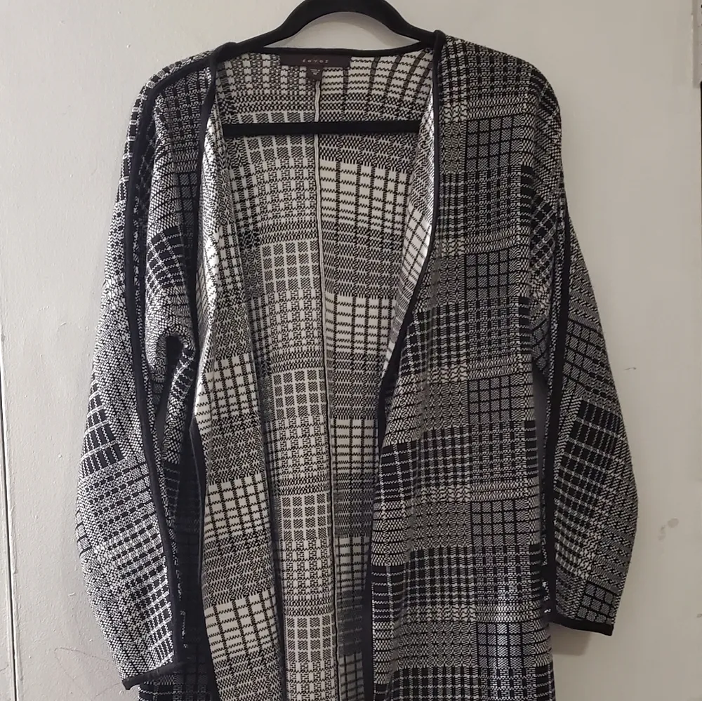 🔥SALE🔥Fever Womens White Black Knit Open Front Cardigan M Size M - Image 4