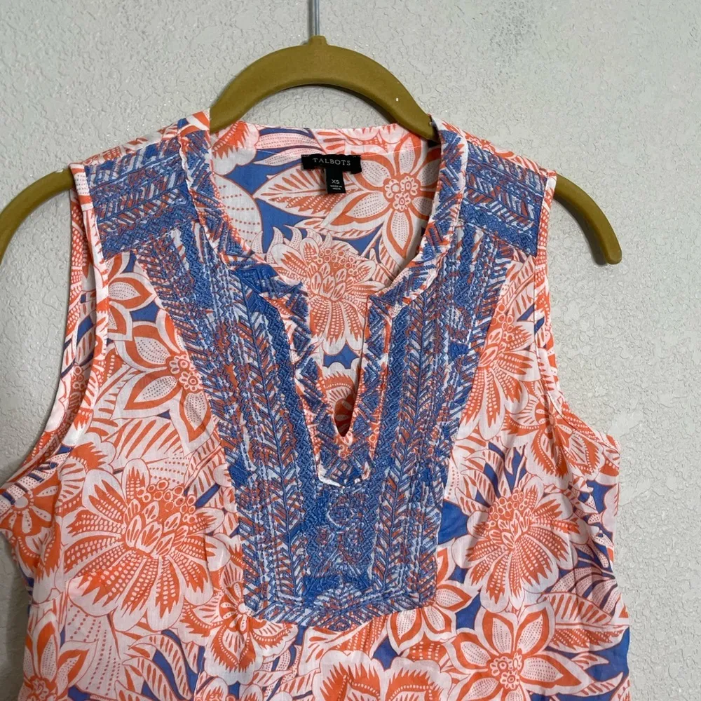 Talbots Blue Orange Embroidered Collar Tank Top XS - Image 4