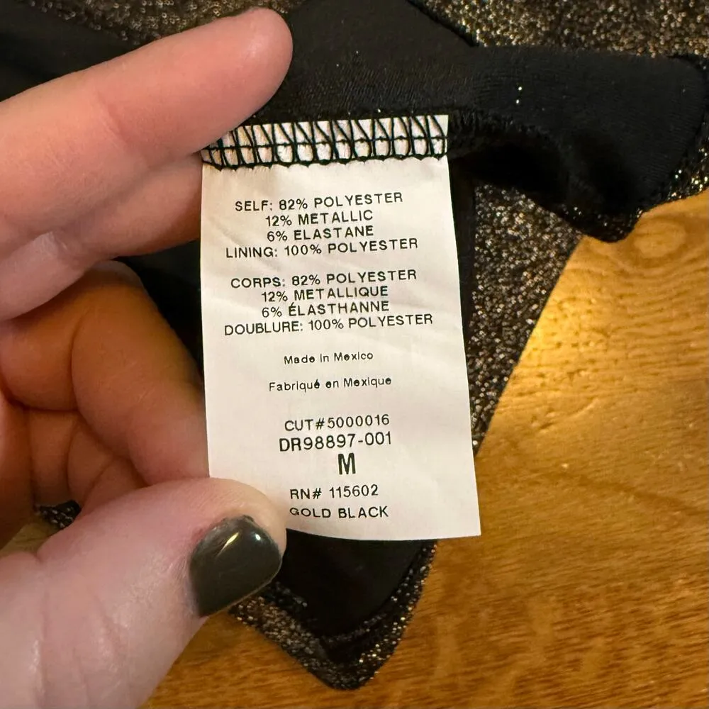 Womens Medium Black Gold Sparkle Long Sleeve Square Neck Mini Dress - Image 10