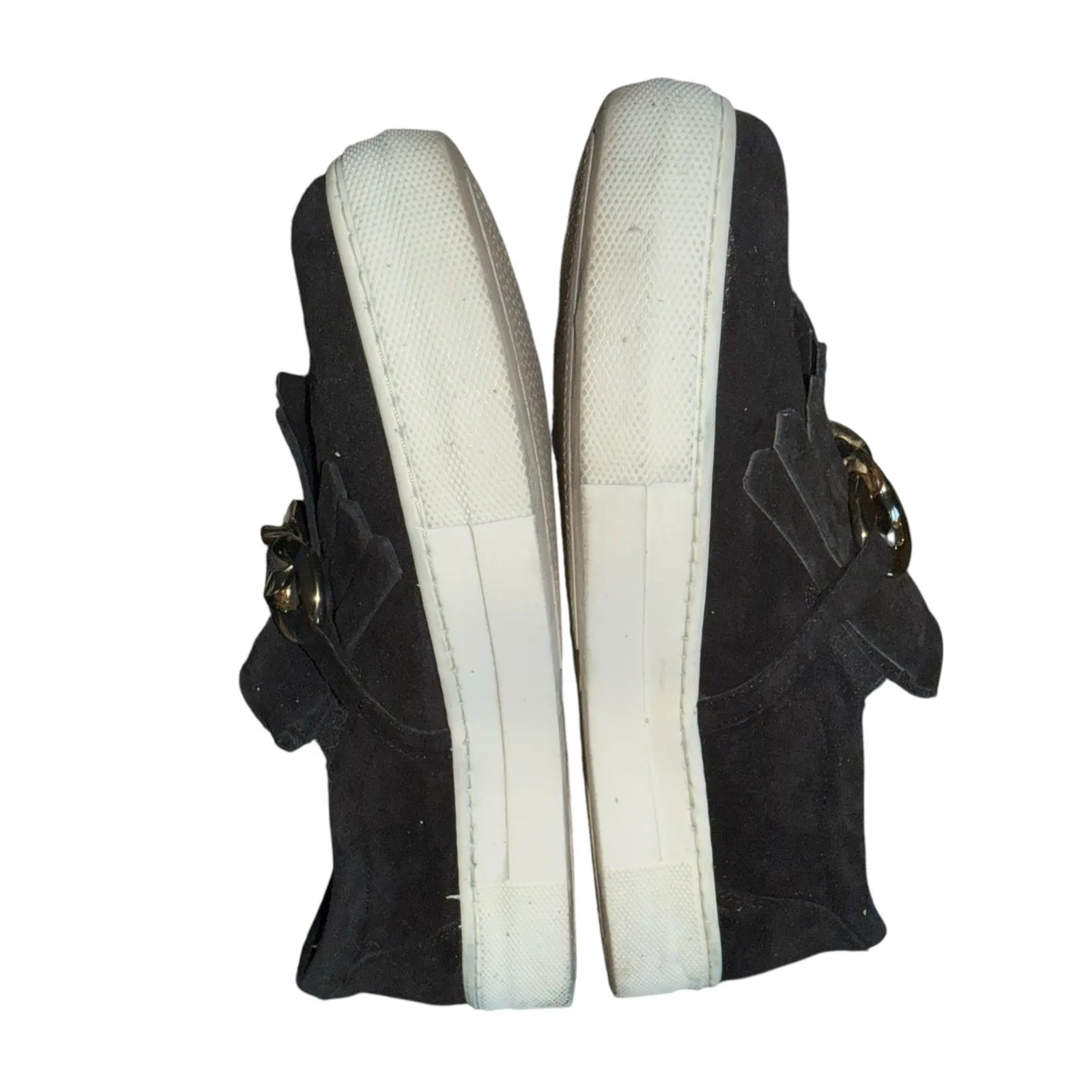 Sesto Meucci Calyce Novel Kiltie Sneakers Black Suede Golden Hardware Size 9 - Image 6