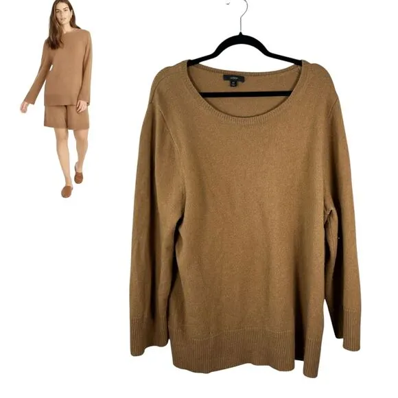 J. Crew Wool Cashmere Oversized Crewneck Sweater Beige BB407 Women's Size XL - Image 2