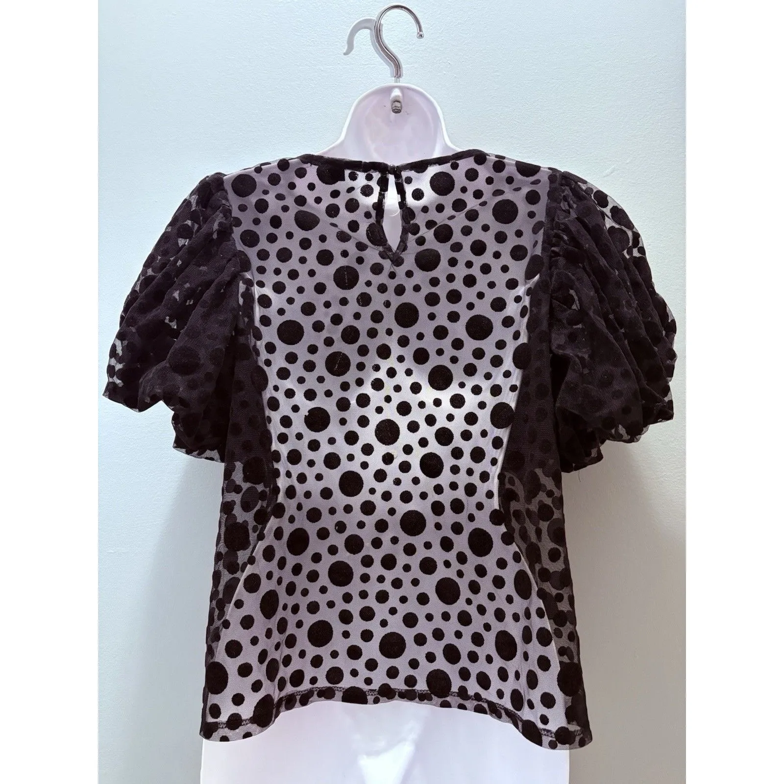 Haute Monde Womens Large Black Sheer Dots Puff Sleeves Whimsigoth Fairy Coquette - Image 2