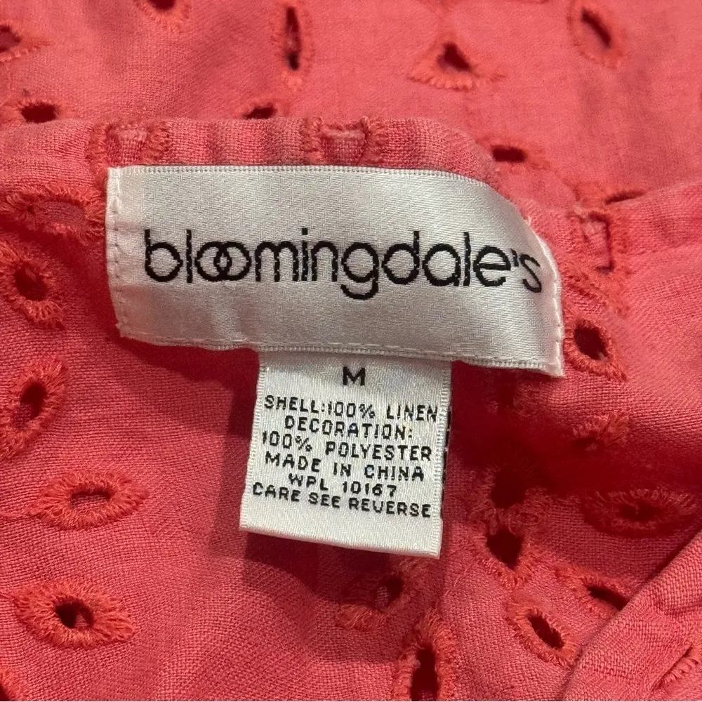 Bloomingdale's Blush Pink Eyelet Detail Tunic Top‎ Pant Set 100% Linen Size M/8 Size M - Image 9