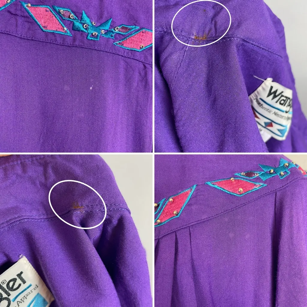 Vintage Wrangler Top Western Embroidery Purple Medium‎ Women Shirt Cowgirl Retro - Image 5
