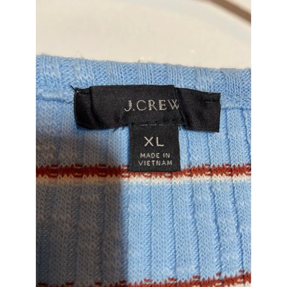 J. Crew Slim Perfect Ribbed Long Sleeve T-shirt In Stripe Crew Neck Blue XL - Image 3