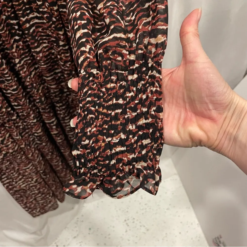 Just taylor leopard print boho ruffle maxi elastic waist and cuffs dress Brown Size M - Image 6