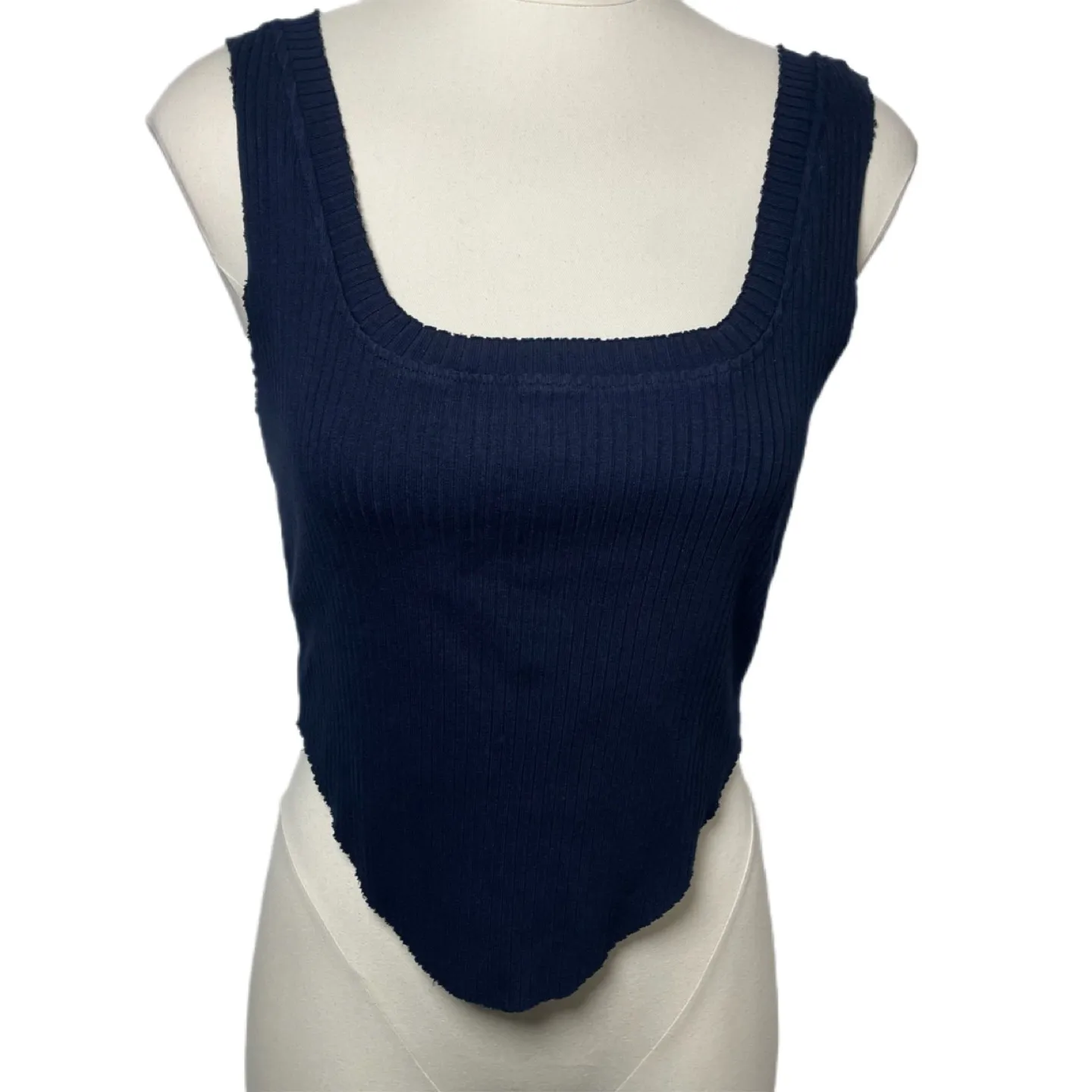Cotton Citizen Ibiza Ribbed Tank Top Navy Square Neck Stretch Crop Knit Size M - Image 2