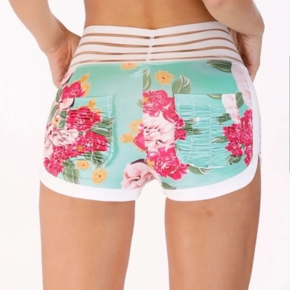 Butt Lift Cheeky Scrunch Bum PINK FLORAL Mesh Detail & Pocketed VIRAL RARE Short Size undefined - Image 10
