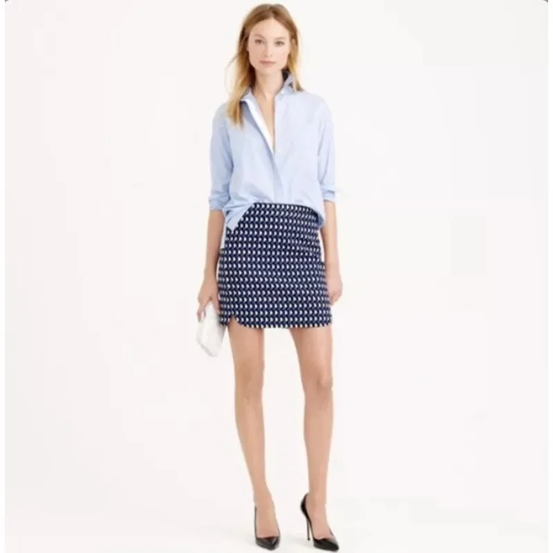 J. Crew Jet Set Geo Print Cotton Canvas Mini Skirt Lined Blue/White 8‎ - Image 2