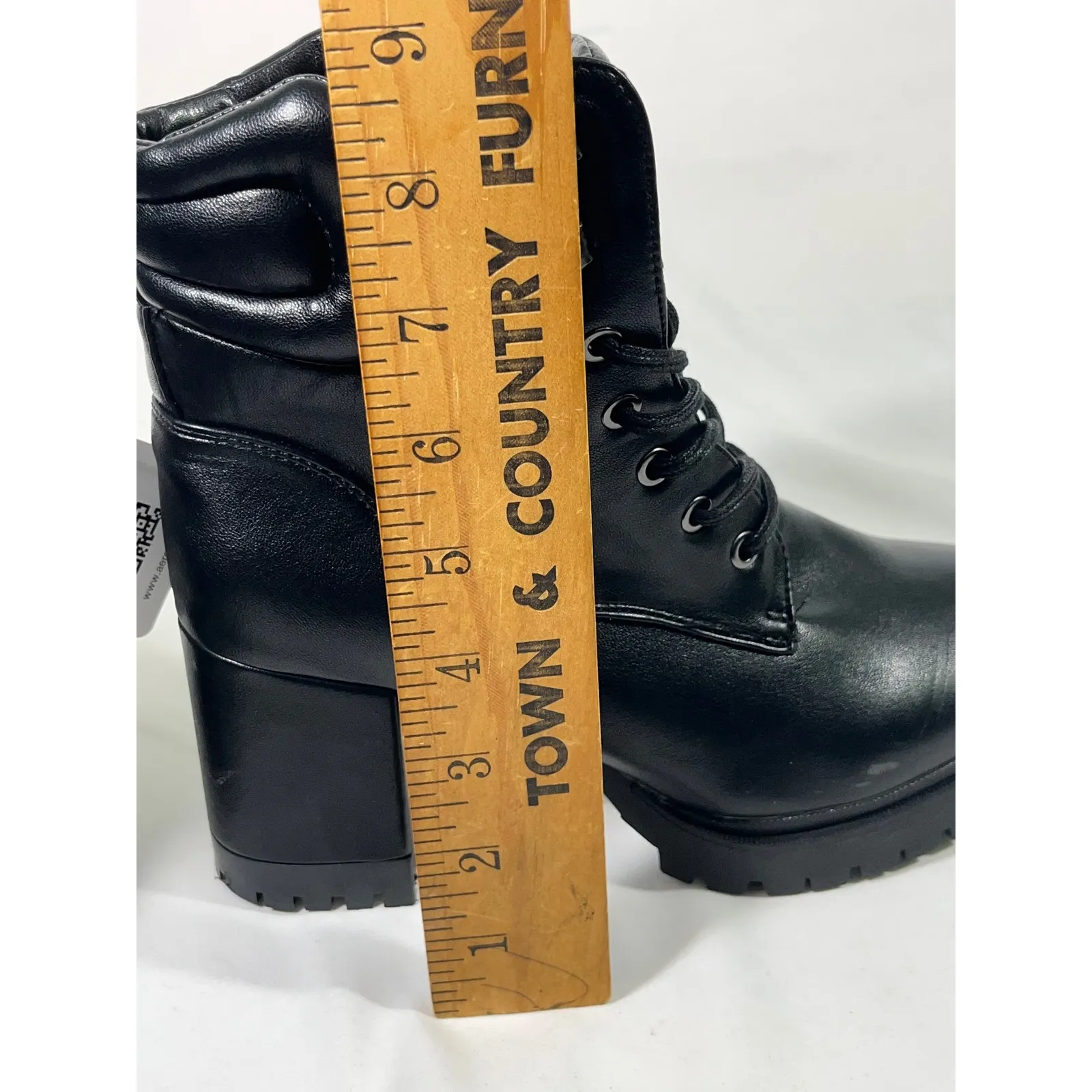 Aerosoles Jordyn Faux Leather Lug Sole Lace Up Block Heel Boots Women Black 8.5M - Image 9