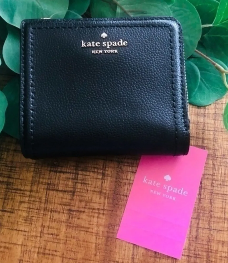Kate Spade New York Black Pebbled Leather Bifold Wallet with ID Window – NWT - Image 1