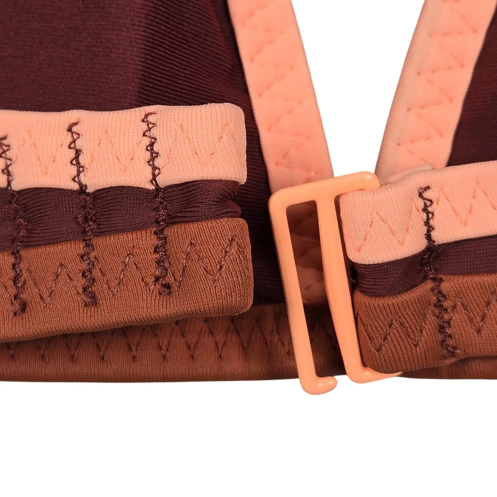 Aerie Scoop Bikini Top Brown Peach Trim V Neck Plunge Size XL - Image 3