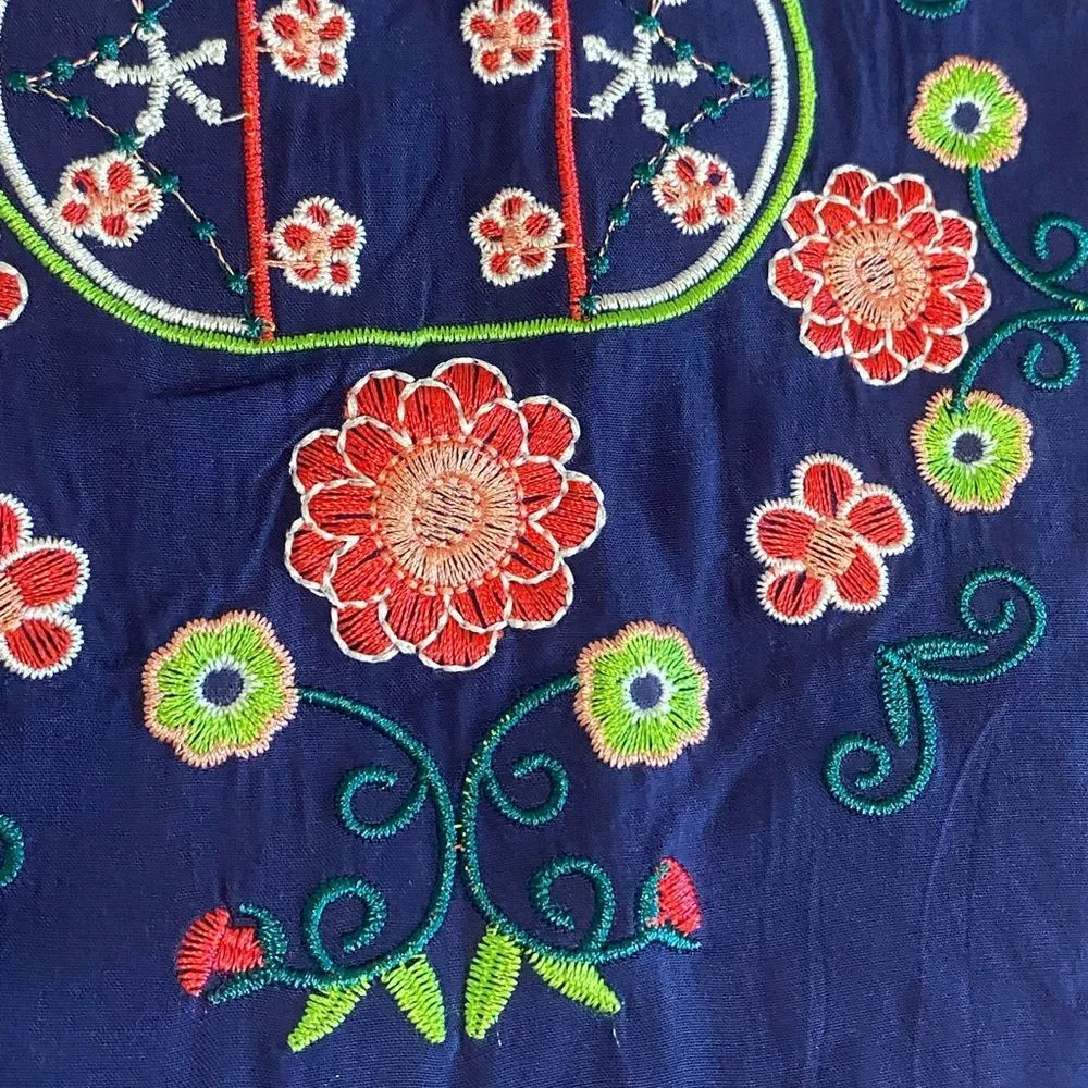 Ashir Aley 100% Cotton Embroidered Bohemian Loose Fitting Top Blue Size XL - Image 8