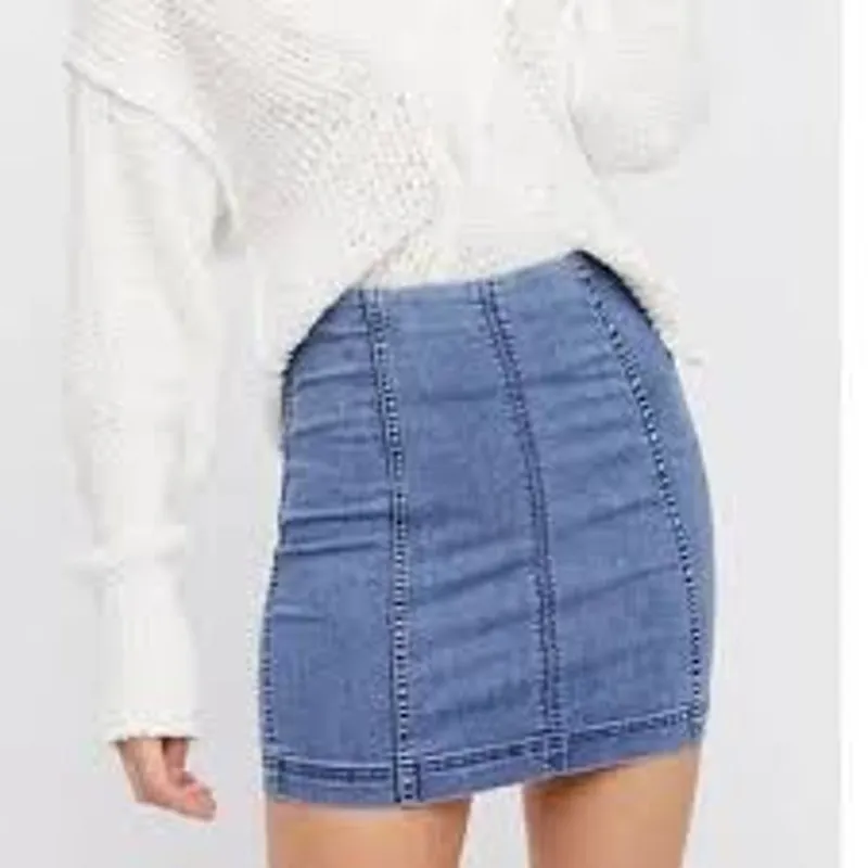 FREE PEOPLE Modern Femme Denim Mini Jeans Skirt Size 2 Stretchy - Image 8
