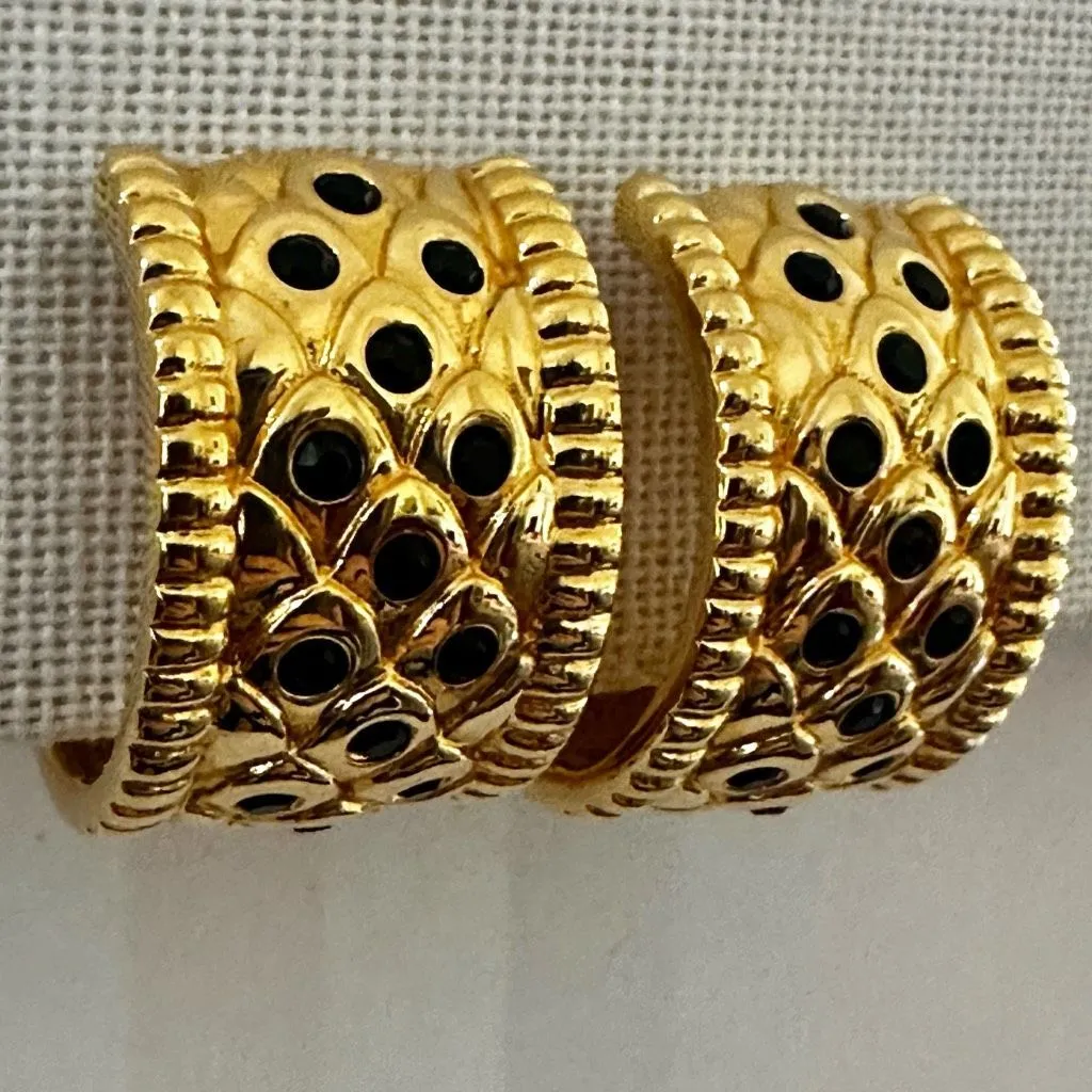 Swarovski Gold-Tone  huggie Clip-On Earrings with Black Crystal Accents - Image 2