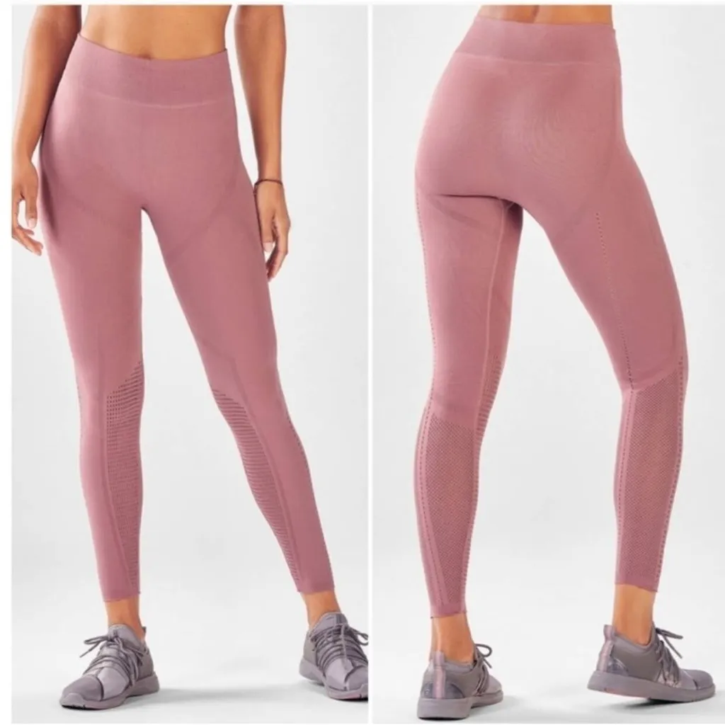 FABLETICS High Waisted SculptKnit Openwork 7/8 Leggings | Pink | Size- S… - Image 2