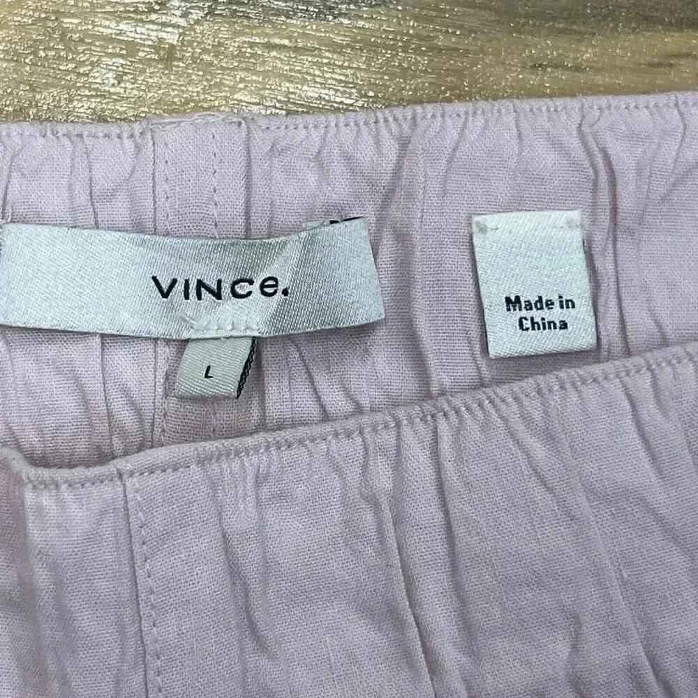 Vince Women’s Pants Pink Linen Blend Pull On Trouser Elastic Waist Size Large - Image 4