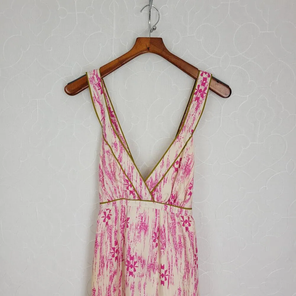 Ann Taylor LOFT Silk Maxi Dress 10 Pink Gold Criss Cross Back V - Image 15