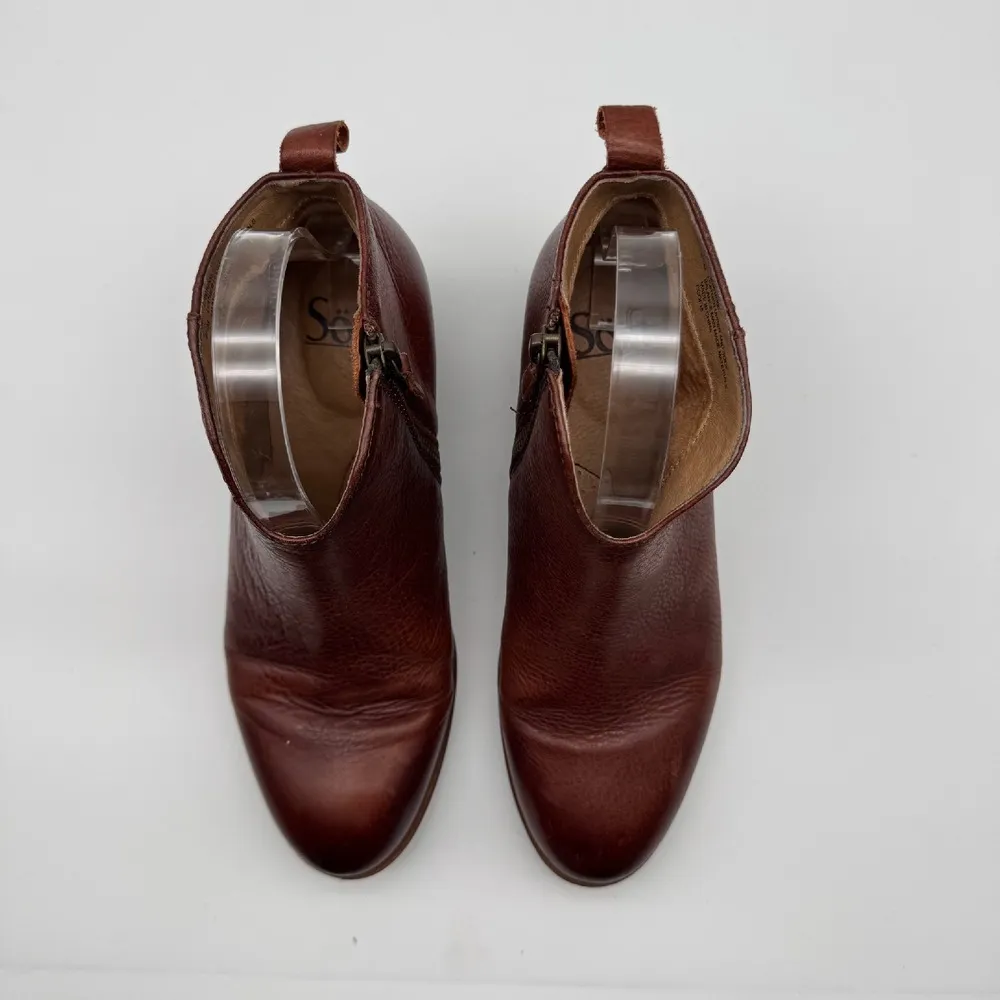 Sofft Leather Ankle Booties Sz 6.5 Western Rodeo Cowboy Brown Zip‎ Up Block Heel - Image 5