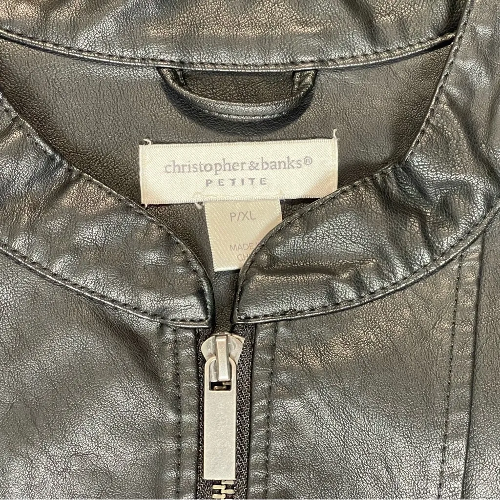 Christopher & Banks | Black Zip-Up Faux Leather Jacket | PXL - Image 8