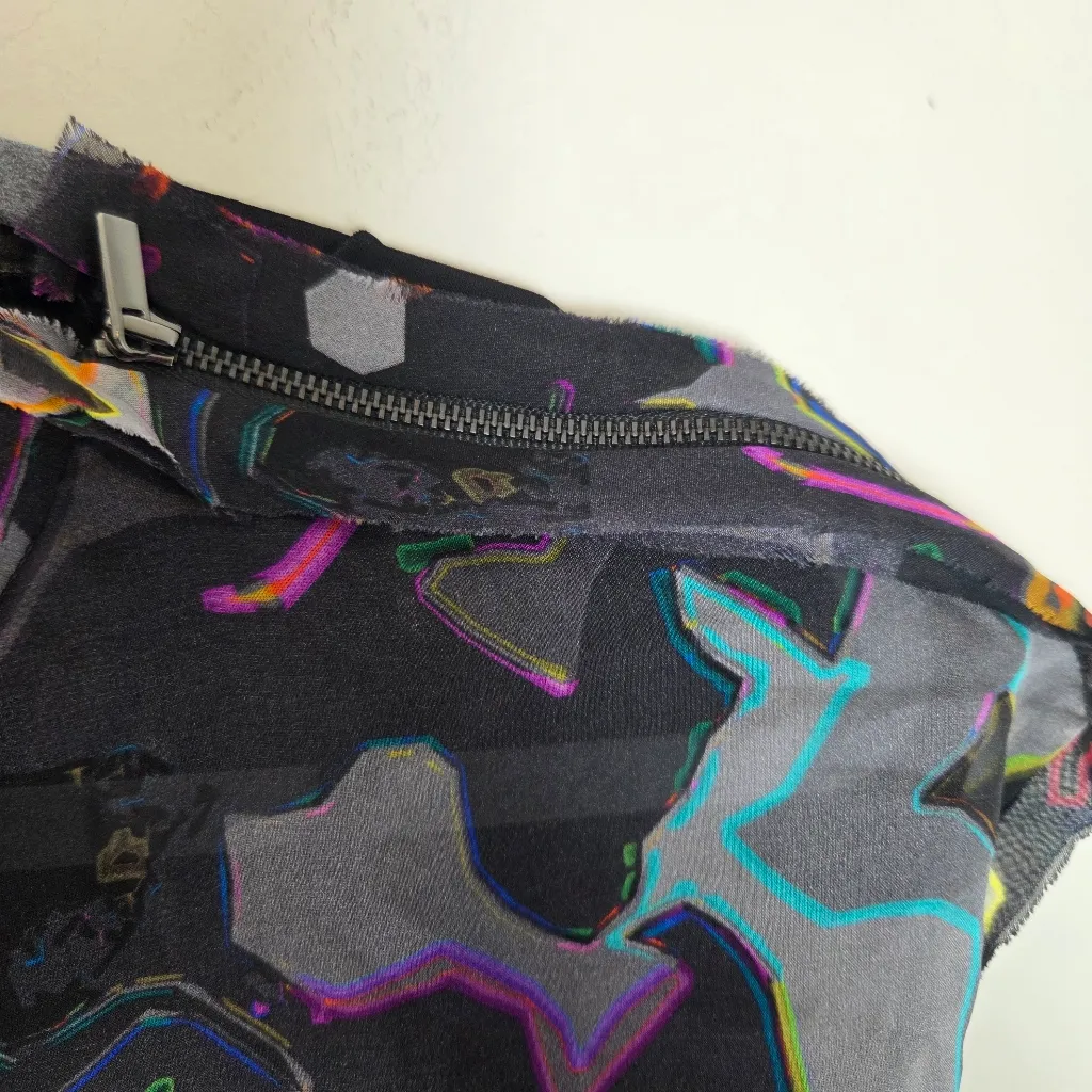 Worth New York Abstract Print Silk Front Sheath Dress Black Size M - Image 5