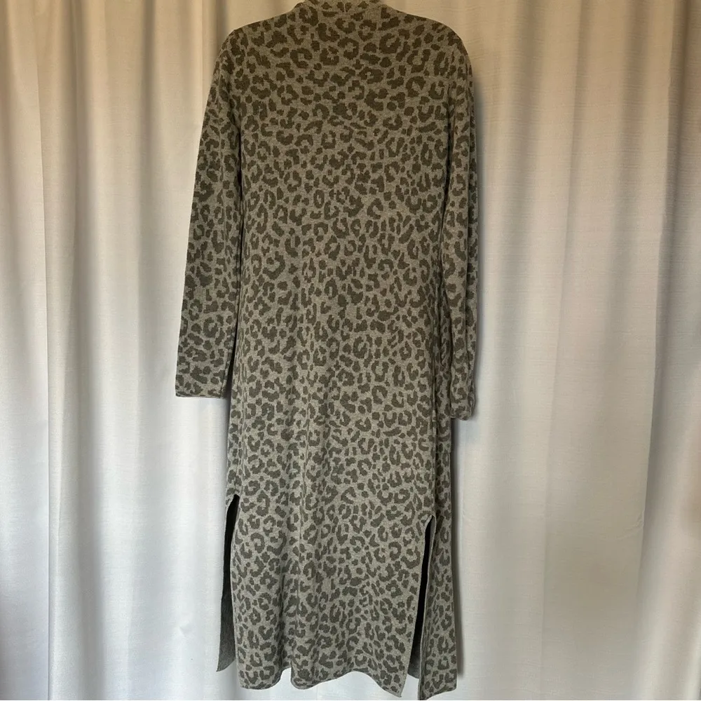 Ruby Moon Duster Cardigan Cotton Long Line Open Front Gray Animal Print Size XS - Image 7