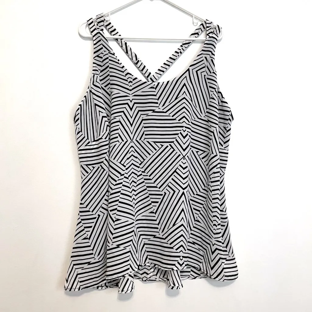 NEW NWT REBEL WILSON x ANGELS Plus Size Cross Strap Tank White Black Geo Striped - Image 3