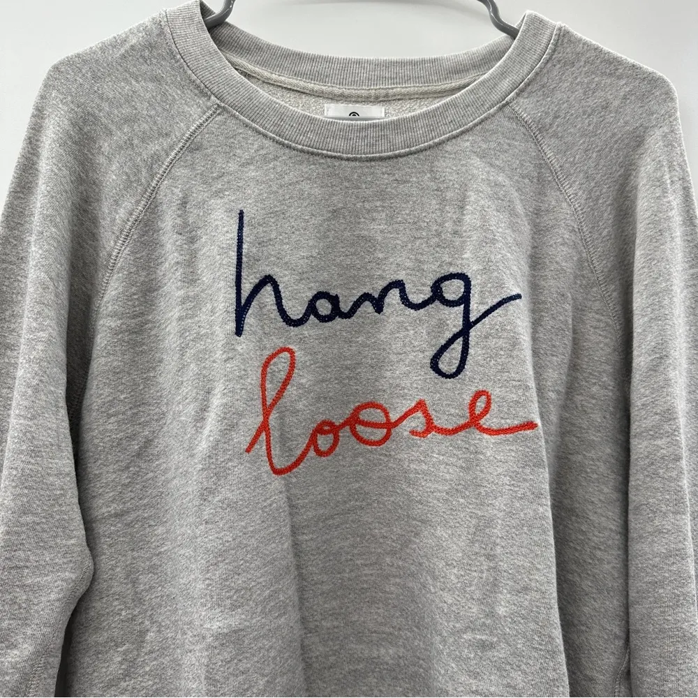 Sundry Gray Hang Loose Embroidered Wording Long Sleeve Crewneck Sweater Sz 1 (S) - Image 2
