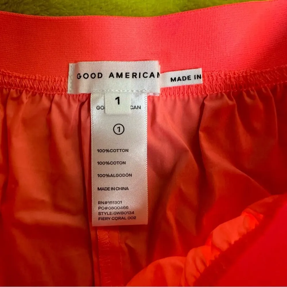 NEW Good American Women's Fiery Coral Coated Cotton Poplin Shorts Size 1 (Small) - Image 8