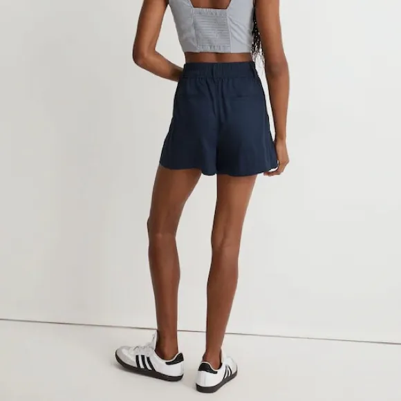 Madewell The Neale Short Drapeweave Linen Navy‎ Blue Pleated Old Money NWT Sz 10 - Image 2